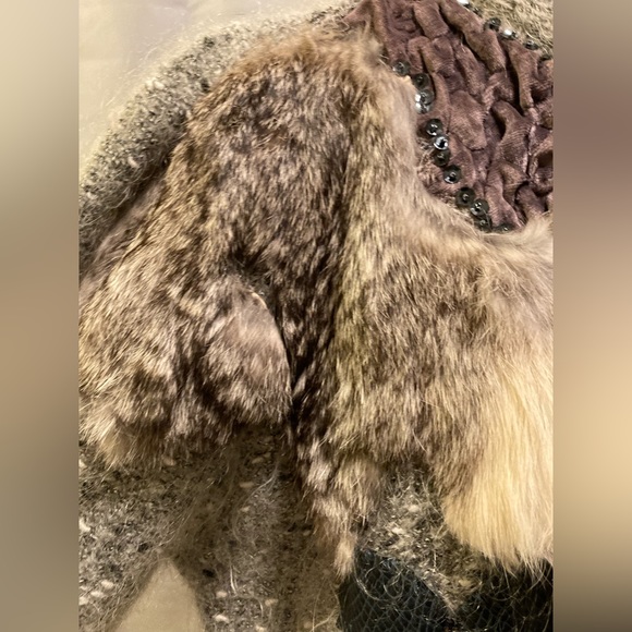 Vintage SWEATER Wool ~ Buttoned (M) Cardigan ~ multi/media/lapis lazuli/fur - Picture 11 of 16